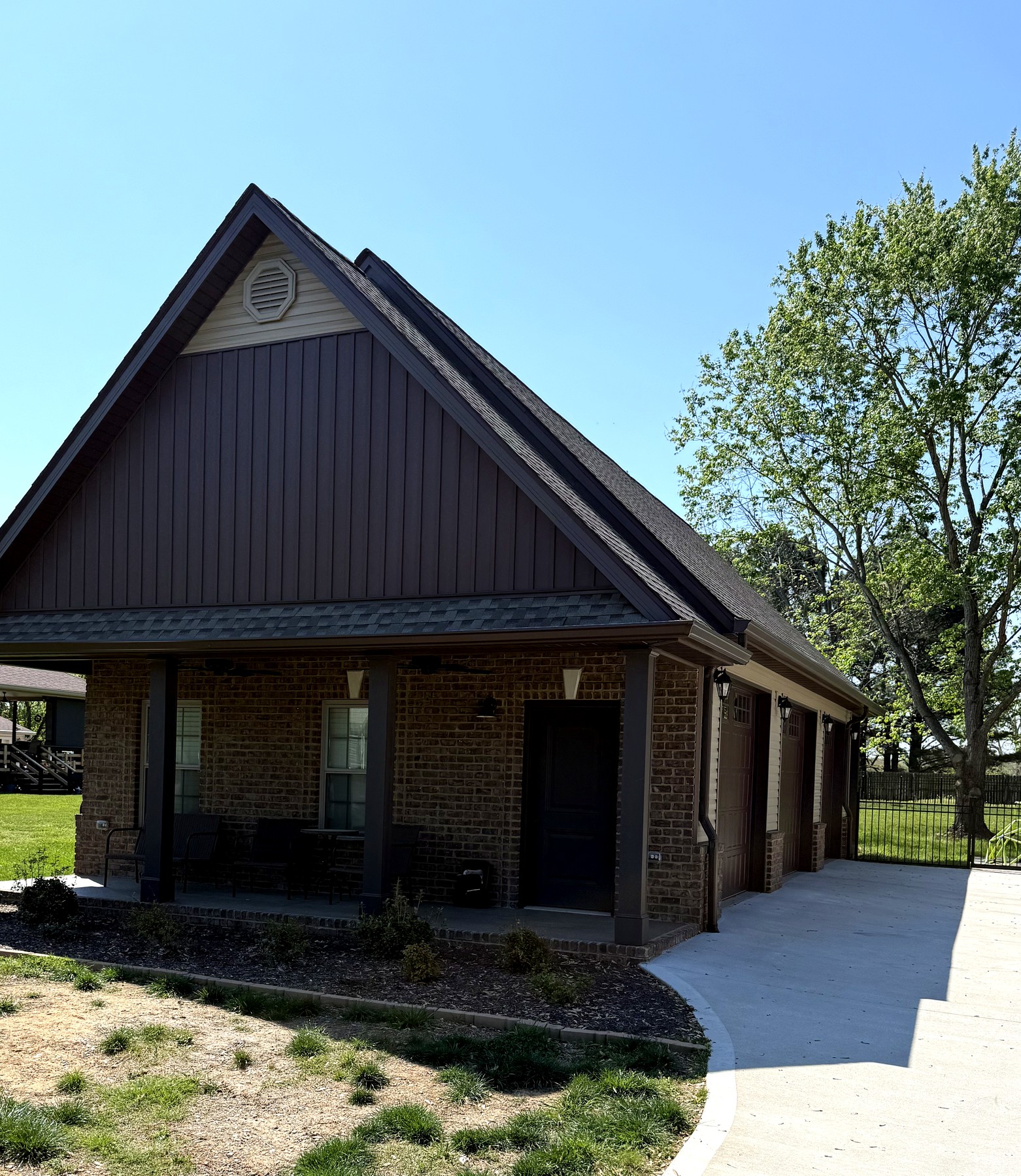 3-car detached garage with covered porch and storage — Clarksville TN — Yarbrough Homes